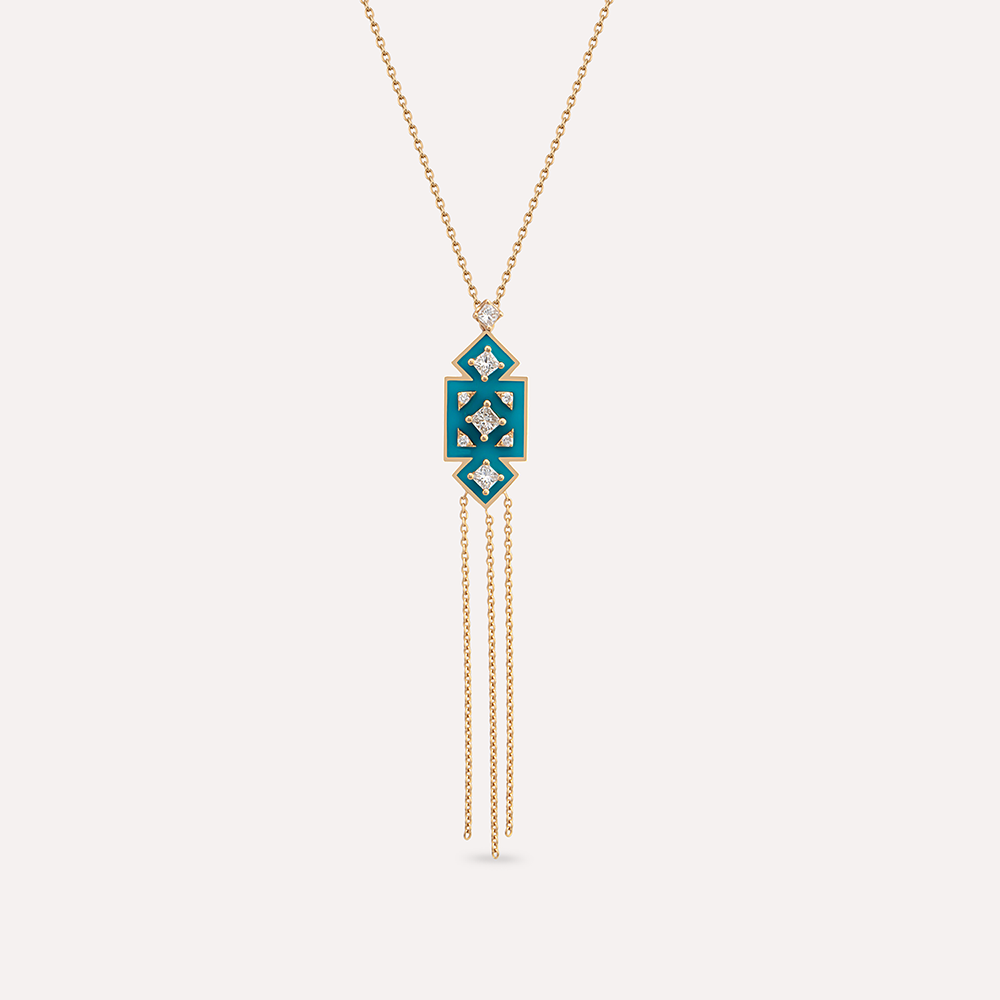 Uma Diamond and Turquoise Enamel Necklace - 2
