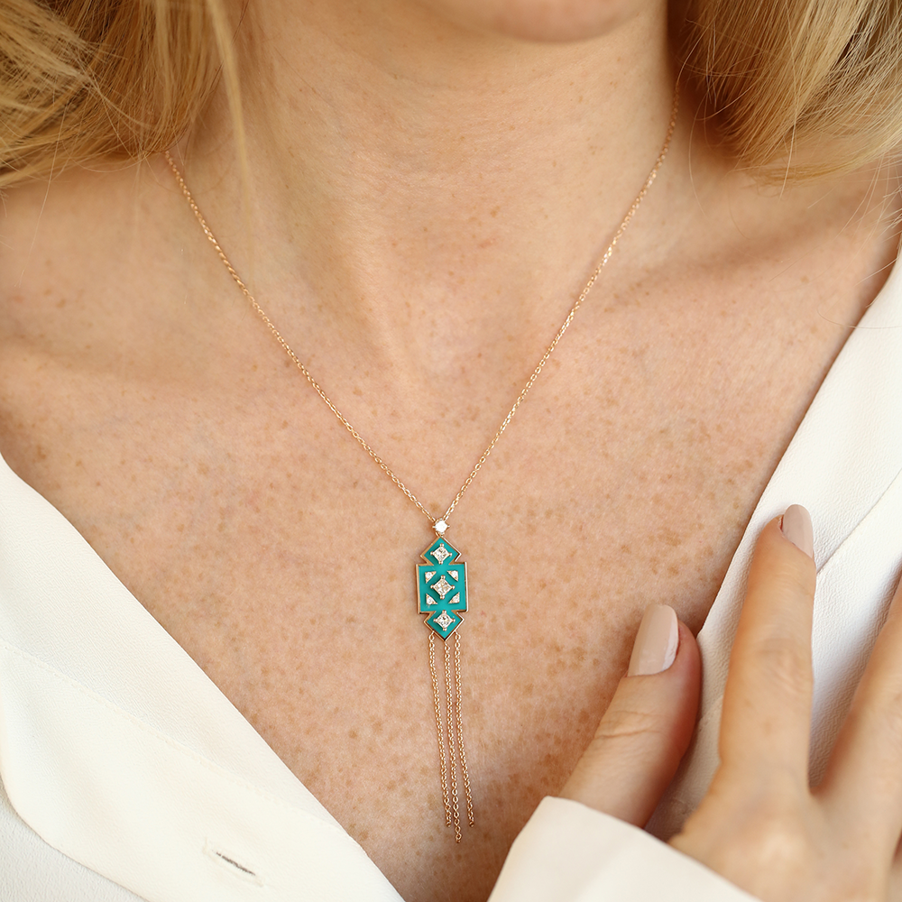Uma Diamond and Turquoise Enamel Necklace - 1