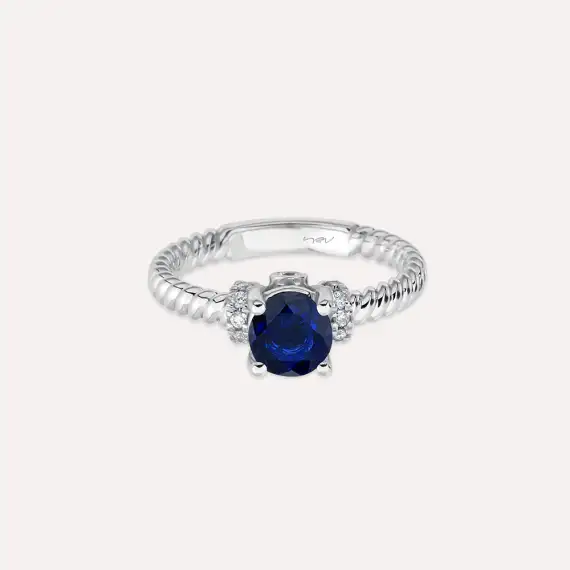 Valeria 0.99 CT Sapphire and Diamond White Gold Ring - 4