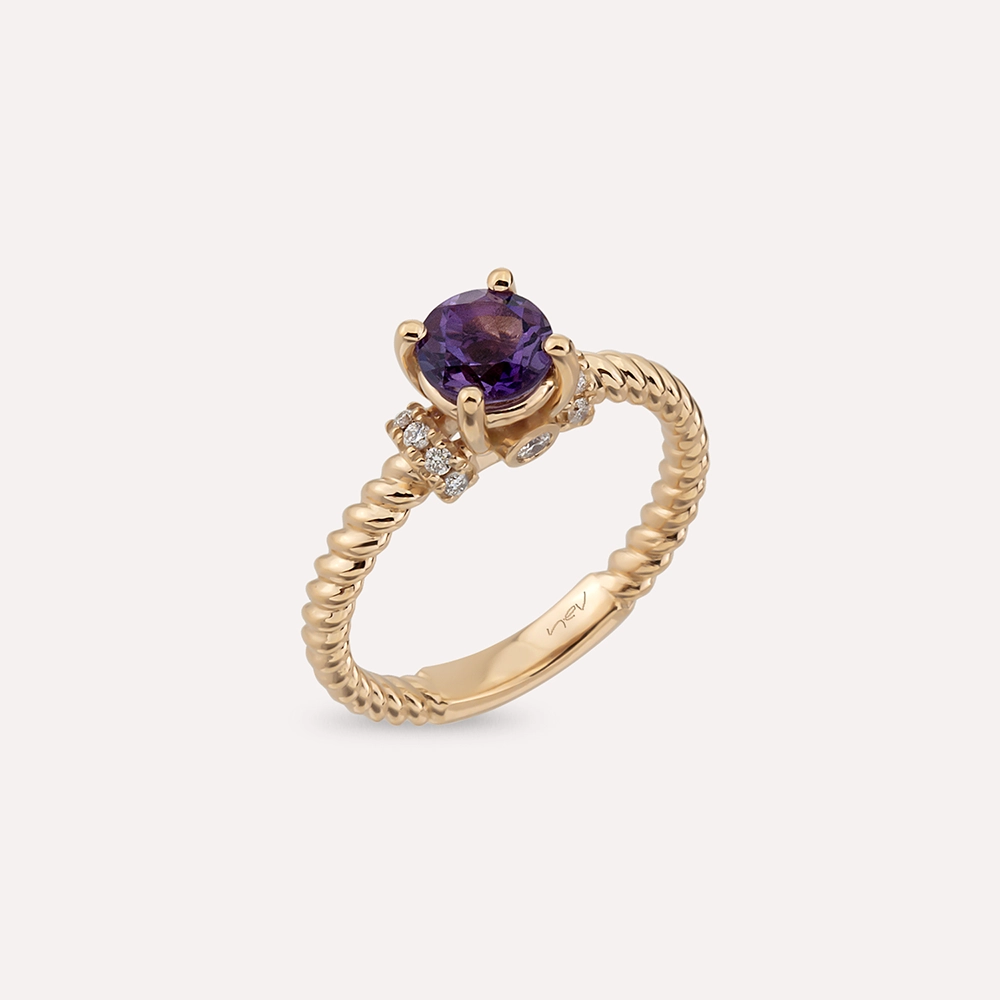 Valeria 1.00 CT Amethyst and Diamond Rose Gold Ring - 4