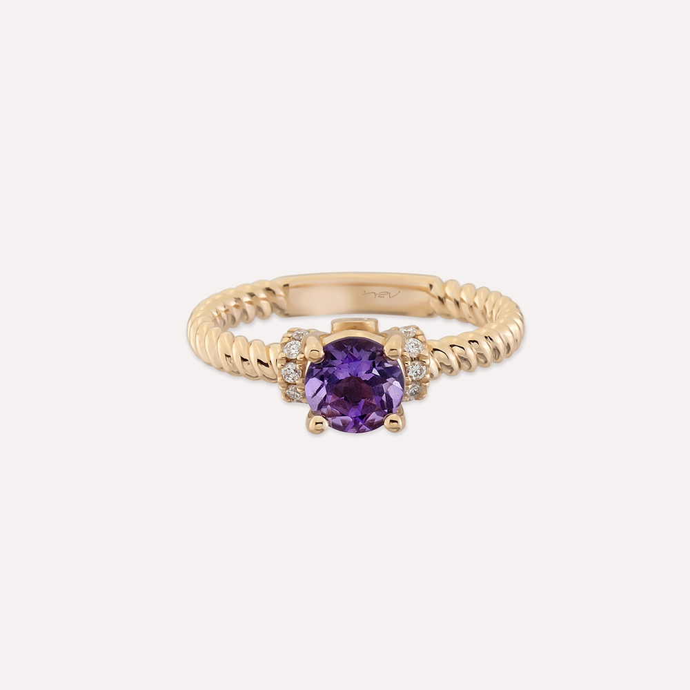 Valeria 1.00 CT Amethyst and Diamond Rose Gold Ring - 6