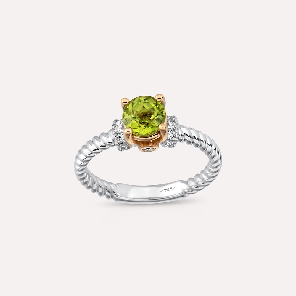 Valeria 1.22 CT Peridot ve Pırlanta Taşlı Beyaz Altın Yüzük - 2