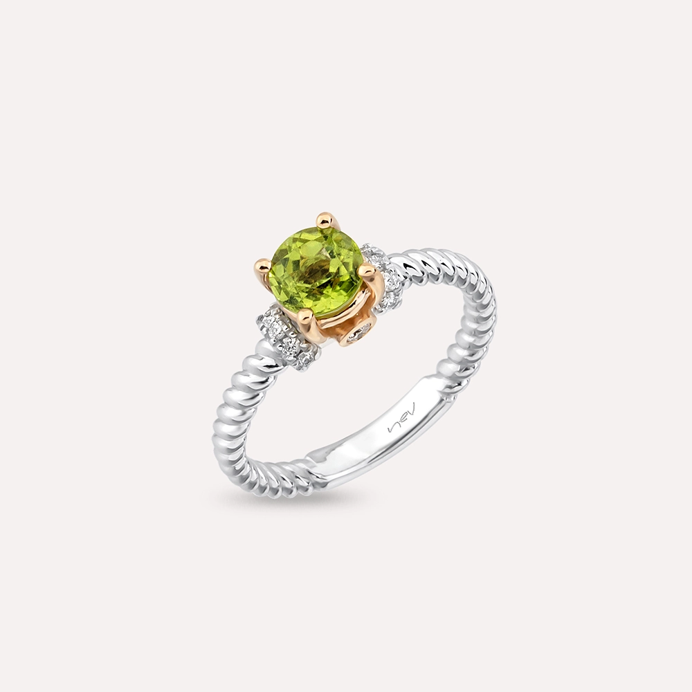 Valeria 1.22 CT Peridot ve Pırlanta Taşlı Beyaz Altın Yüzük - 4