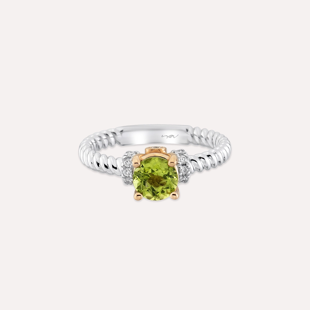 Valeria 1.22 CT Peridot ve Pırlanta Taşlı Beyaz Altın Yüzük - 6