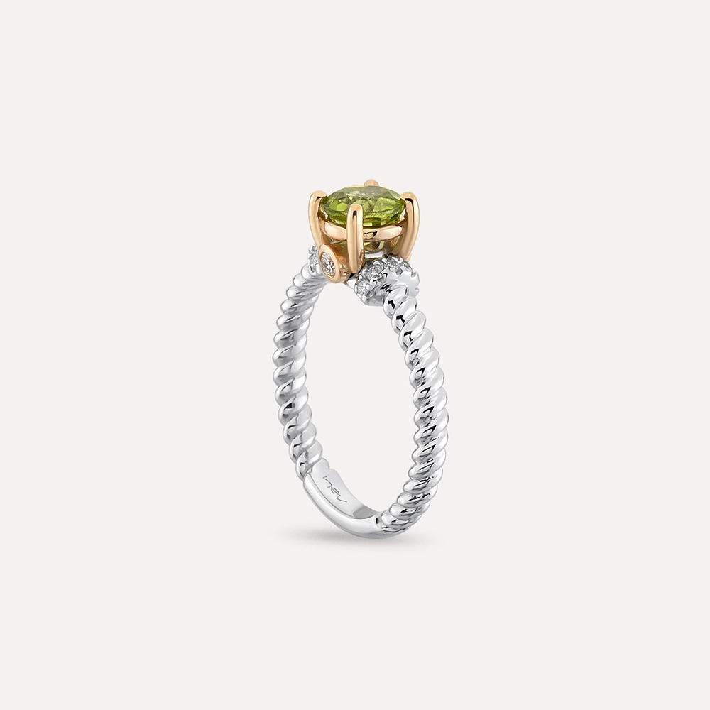 Valeria 1.22 CT Peridot ve Pırlanta Taşlı Beyaz Altın Yüzük - 8