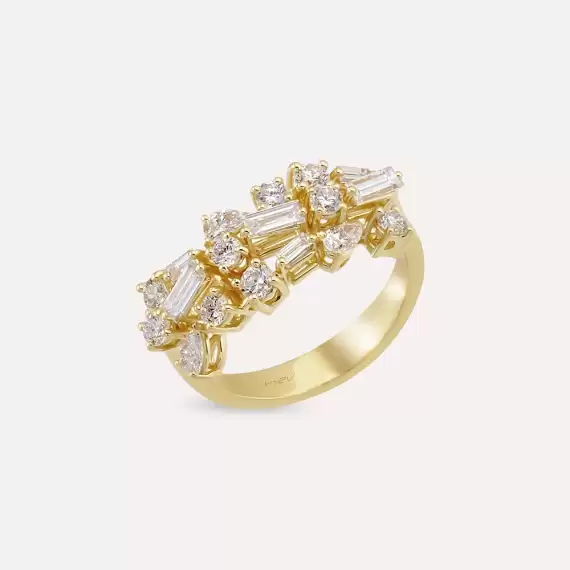 Vera 1.22 CT Baguette and Pear Cut Diamond Yellow Gold Ring - 2