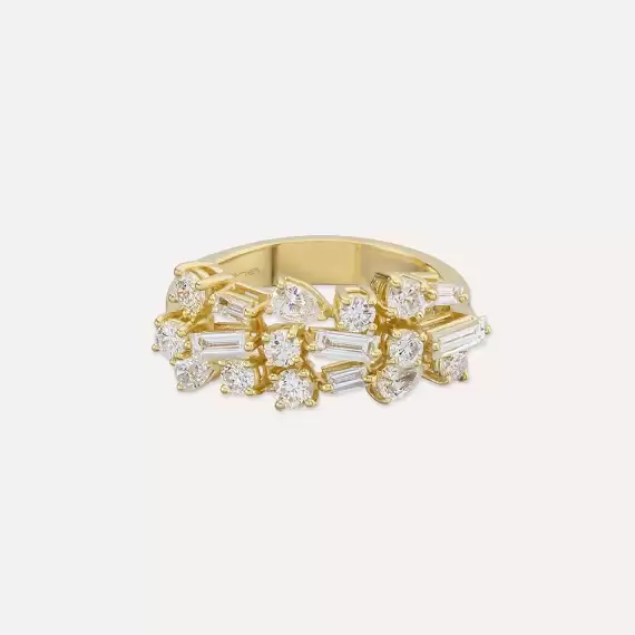 Vera 1.22 CT Baguette and Pear Cut Diamond Yellow Gold Ring - 3