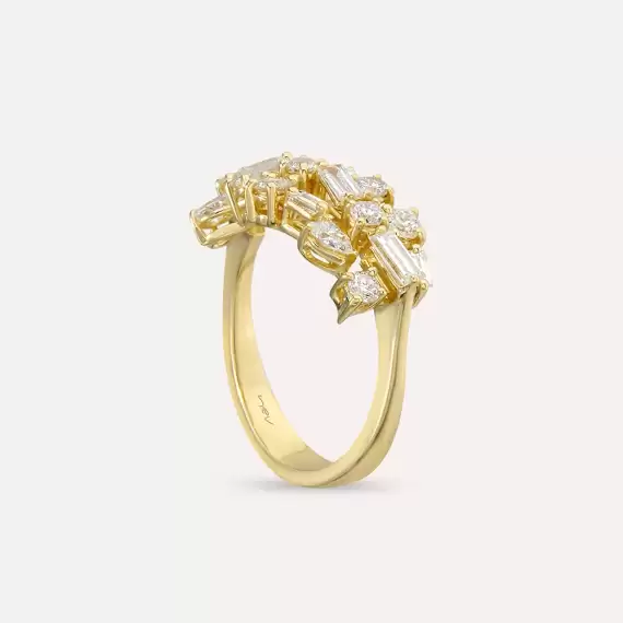 Vera 1.22 CT Baguette and Pear Cut Diamond Yellow Gold Ring - 4