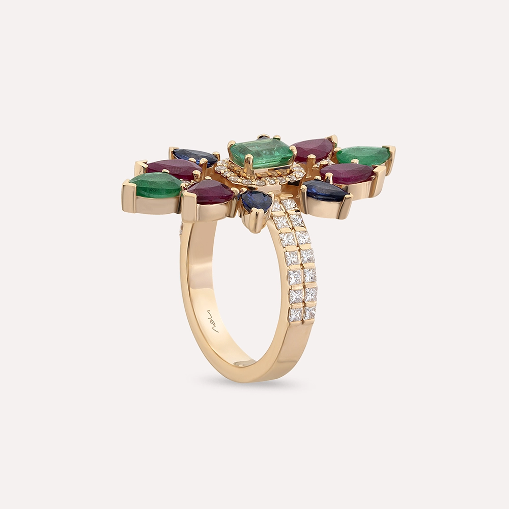 Verona 4.89 CT Diamond and Precious Gemstones Rose Gold Ring - 4