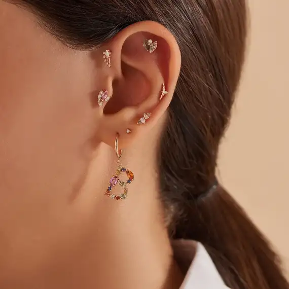 Vine Brown Pırlanta Taşlı Rose Altın Piercing - 2