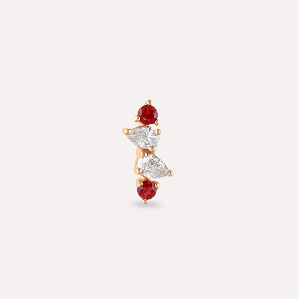 Vine Red Safir ve Pırlanta Taşlı Rose Altın Piercing - 3