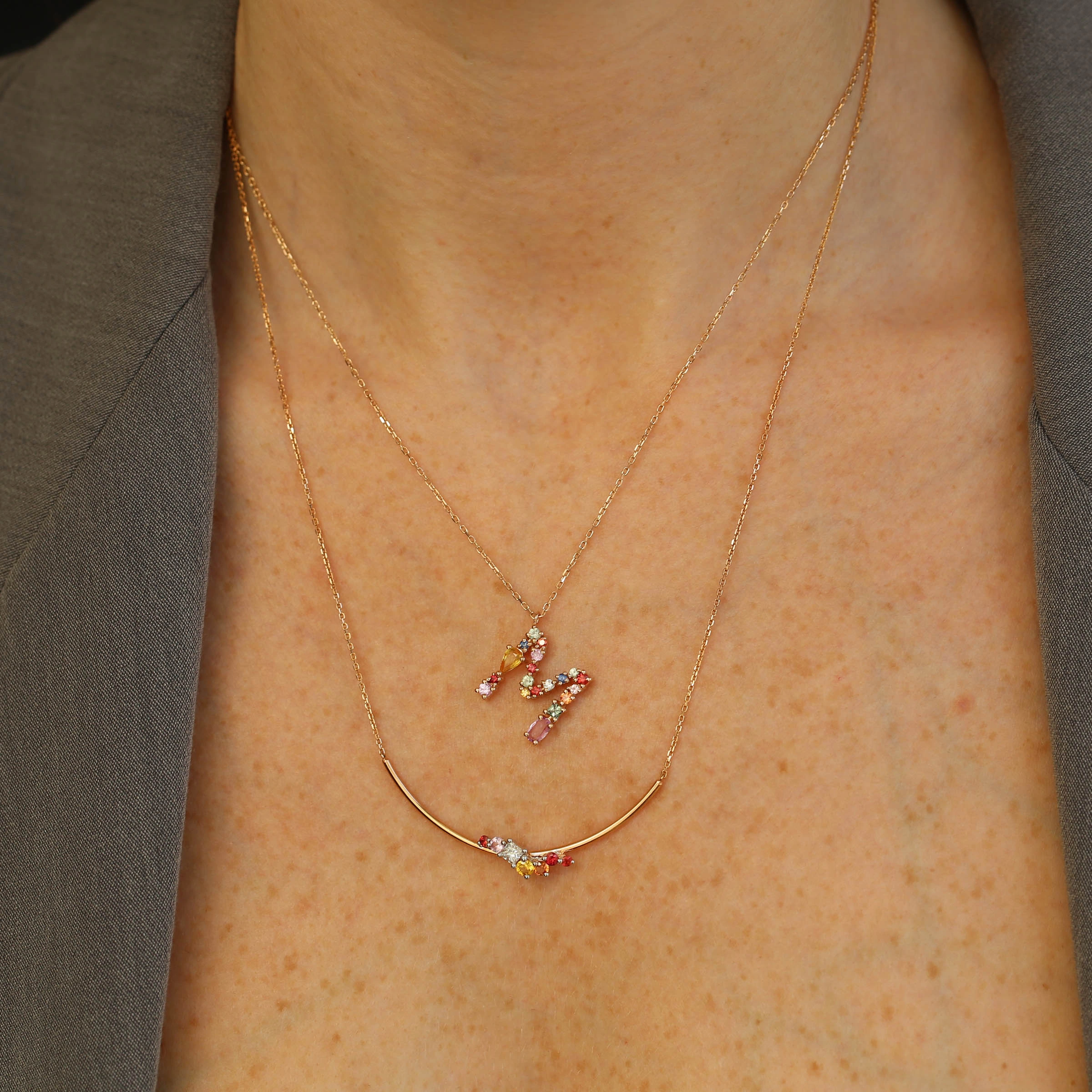 Violet Multicolor Safir ve Pırlanta Taşlı Kolye - 3