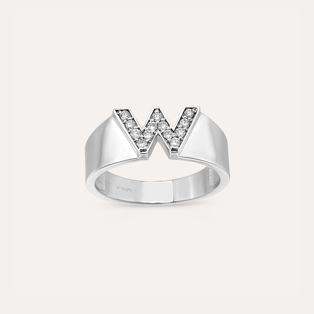 W Letter 0.17 CT Diamond White Gold Ring - 1