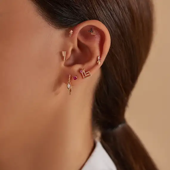 Way Siyah Pırlanta Taşlı Rose Altın Piercing - 2