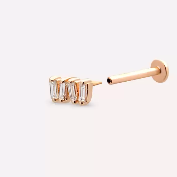 Weave Baguette Cut Diamond Rose Gold Piercing - 4