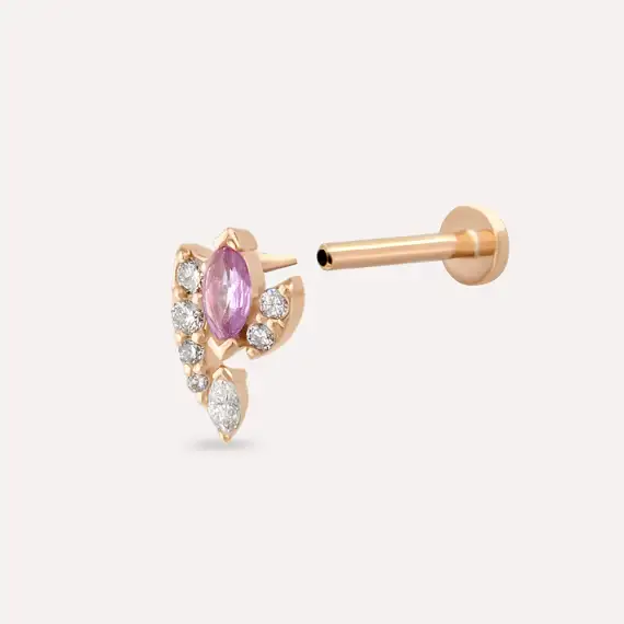 Wendy Pink Safir ve Pırlanta Taşlı Rose Altın Piercing - 5