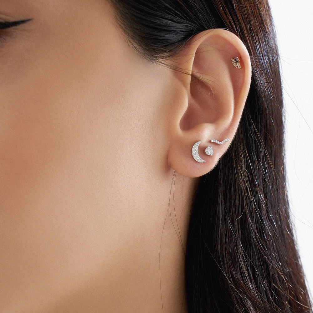 White Hearts 0.06 CT Diamond Mini Single Earring - 2