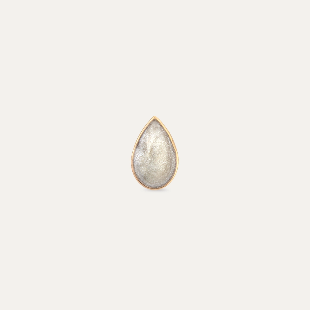 White Pearly Enamel Rose Gold Drop Shaped Single Earring - 2
