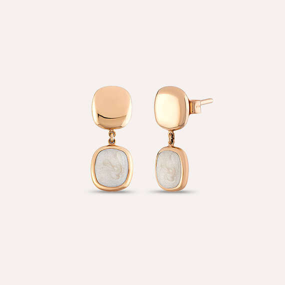 White Pearly Enamel Rose Gold Earring - 1