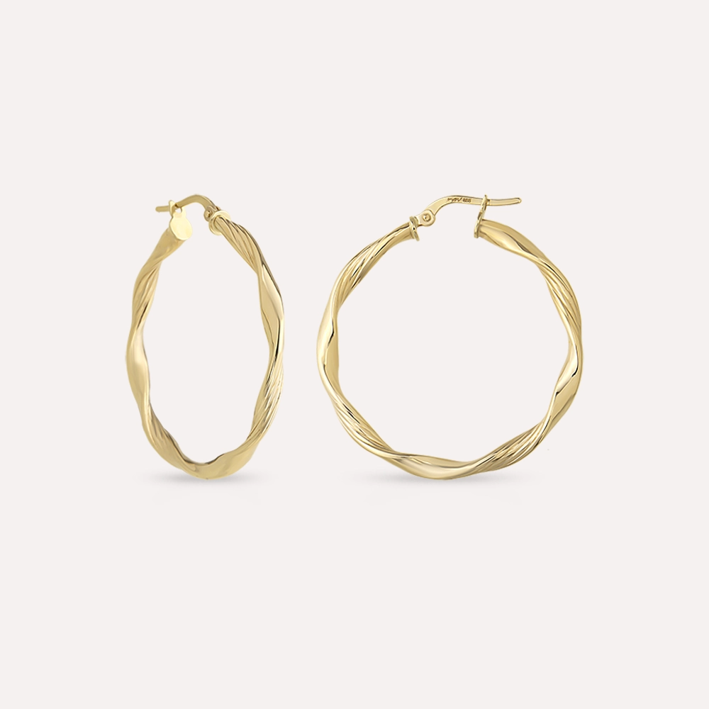 Wind Yellow Gold Hoop Earring - 1