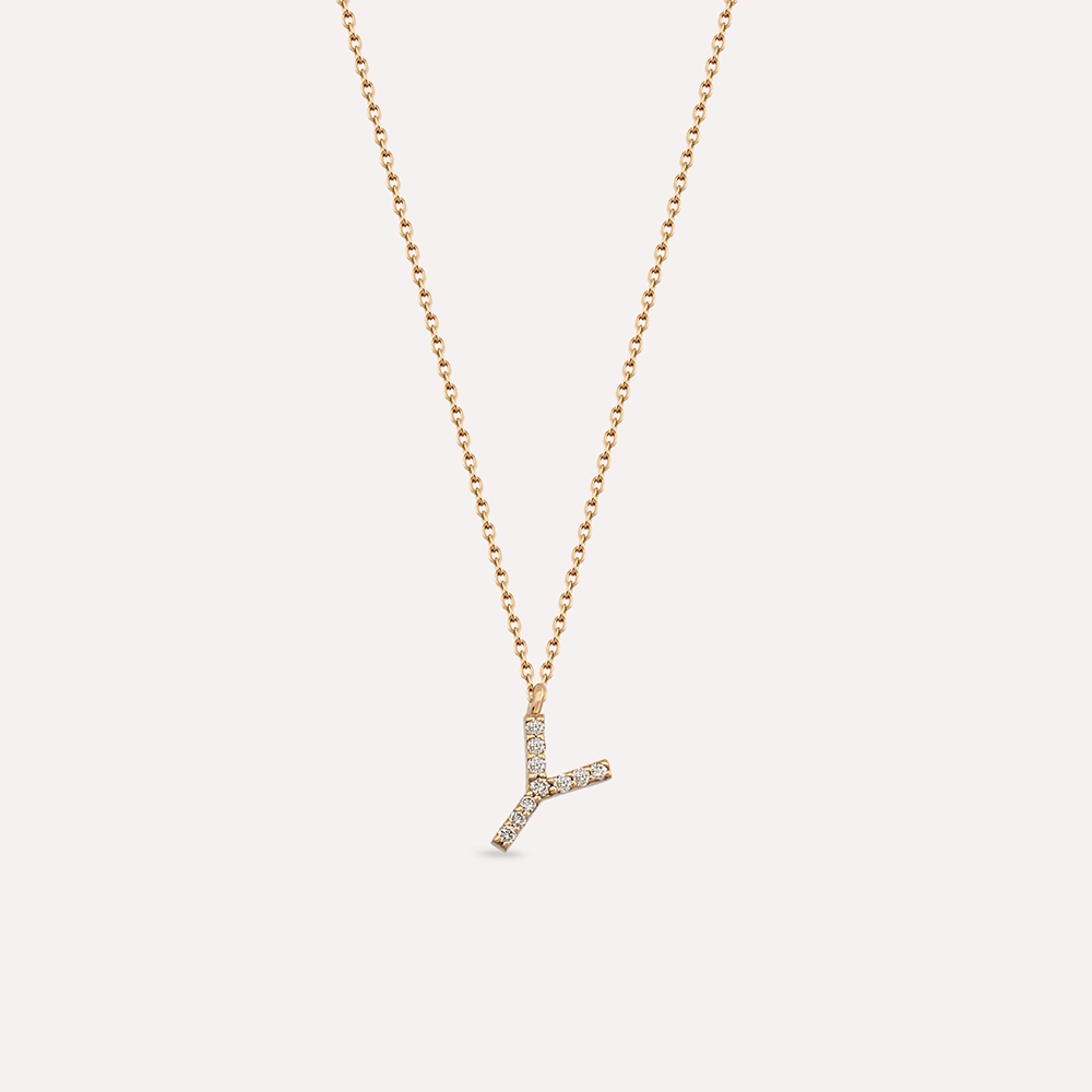 Y Letter 0.07 CT Diamond Rose Gold Necklace - 1