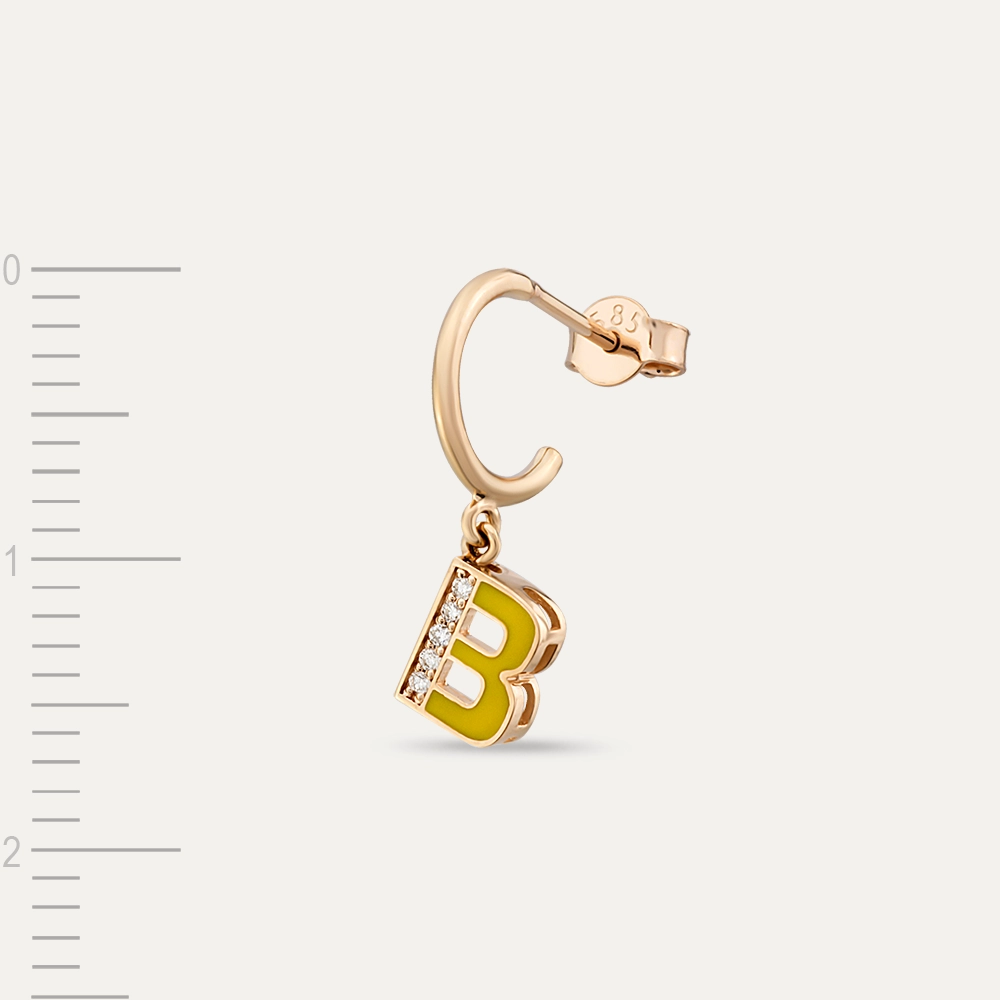 Yellow Enamel and Diamond B Letter Single Dangling Earring - 4