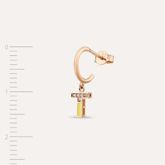 Yellow Gold and Diamond T Letter Single Dangling Earring - 4