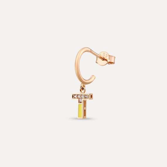 Yellow Gold and Diamond T Letter Single Dangling Earring - 1