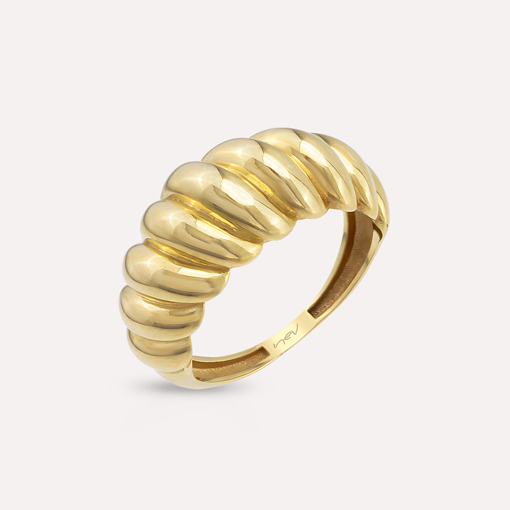 Yellow Gold Croissant Ring - 3