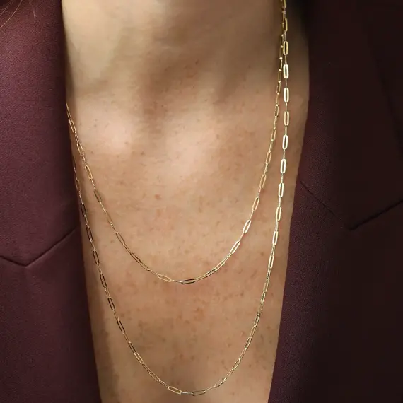 Yellow Gold Papperclip Chain - 2