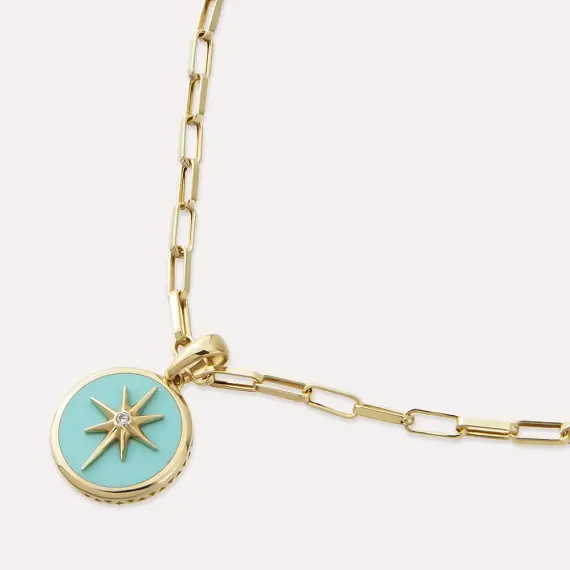 Yellow Gold Pole Star Necklace with Turquoise Enamel - 2