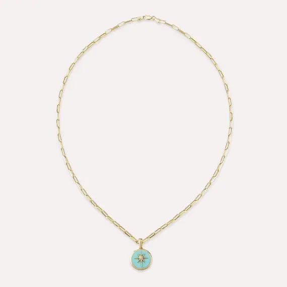 Yellow Gold Pole Star Necklace with Turquoise Enamel - 3