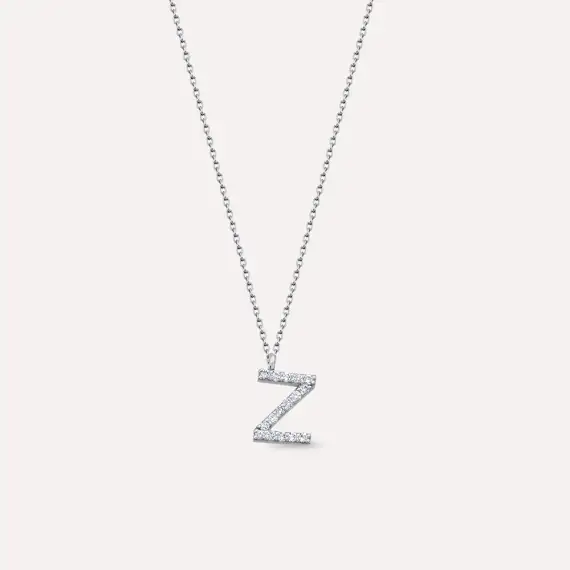 Z Letter 0.10 CT Diamond White Gold Necklace - 1