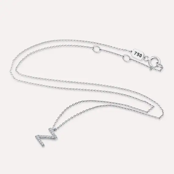 Z Letter 0.10 CT Diamond White Gold Necklace - 4