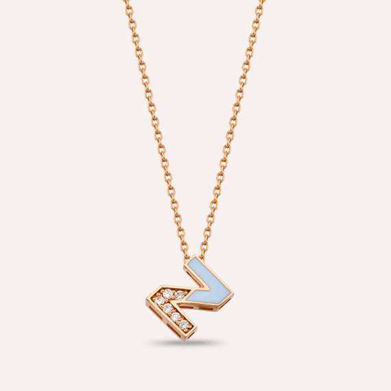 Z Letter Diamond and Blue Enamel Rose Gold Pendant - 1