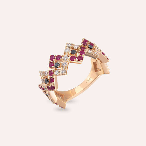 Zig Zag 1.49 CT Ruby and Diamond Rose Gold Ring - 3