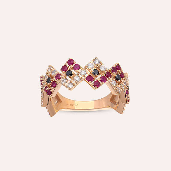Zig Zag 1.49 CT Ruby and Diamond Rose Gold Ring - 1