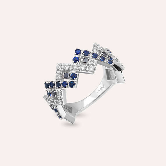 Zig Zag 1.49 CT Sapphire and Diamond White Gold Ring - 3