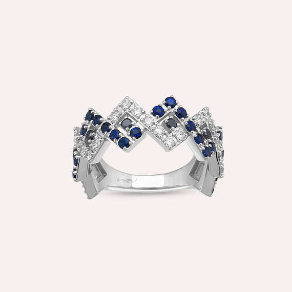 Zig Zag 1.49 CT Sapphire and Diamond White Gold Ring - 1