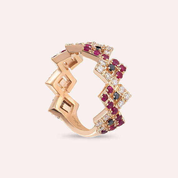 Zig Zag 1.49 CT Yakut ve Pırlanta Taşlı Rose Altın Yüzük - 5