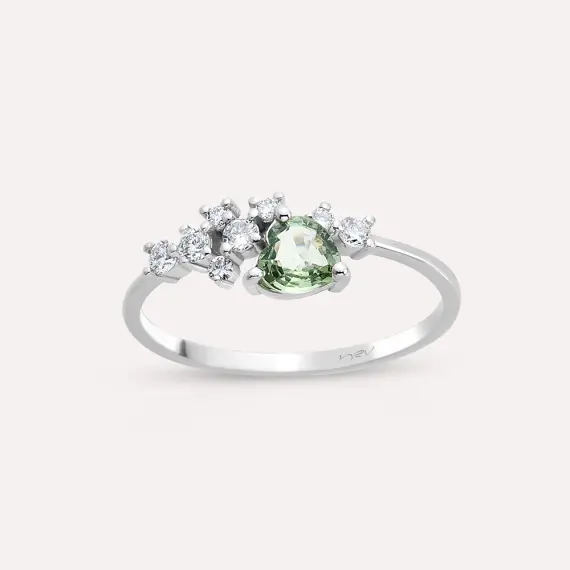 Zoya 0.56 CT Green Sapphire and Diamond White Gold Ring - 1