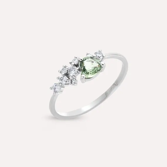 Zoya 0.56 CT Green Sapphire and Diamond White Gold Ring - 2